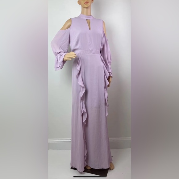Long Sleeve Ruffle Cold Shoulder Lavender Maxi Dress - Picture 1 of 13